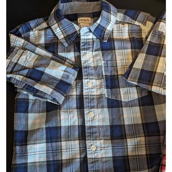 2 Boys Oshkosh & 1 Carters Longsleeve 100% Cotton Dress Shirts Blue White & Red - Picture 3 of 11